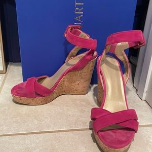 Stuart Weitzman Pink Suede Cork Wedges 7.5